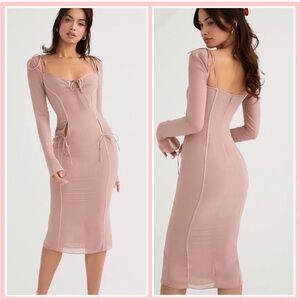 NWT HOUSE OF CB 'Ophelia' Crystal Cutout Midi Dress dusty pink balletcore sheer